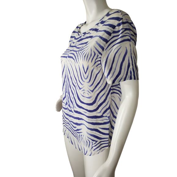 Equipment Femme Womens Size Small 100% Silk Top Blue Animal Print Pull Over - Picture 3 of 7
